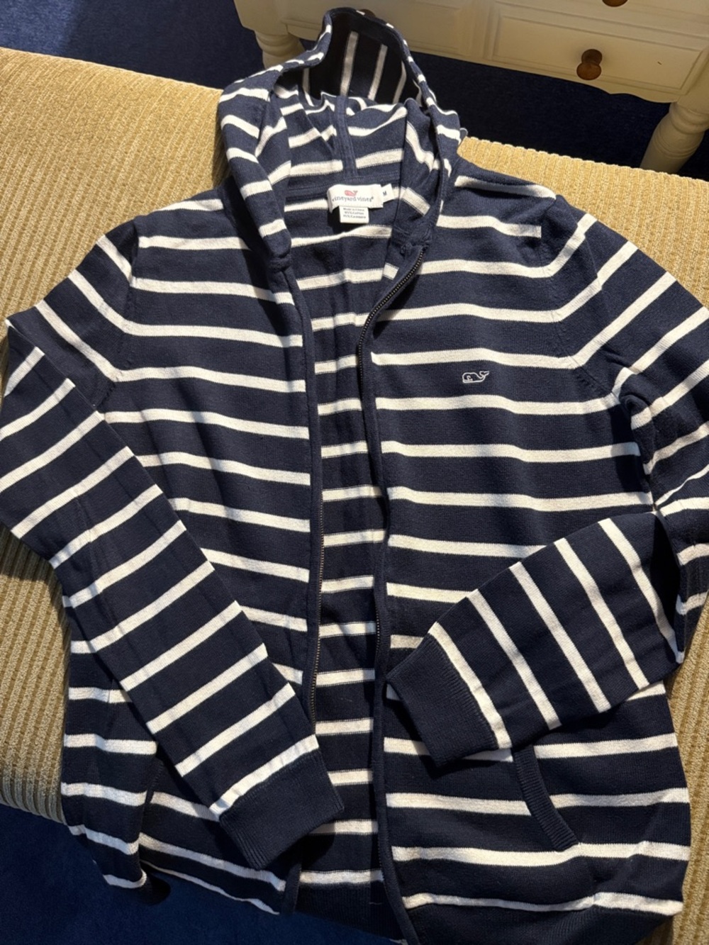 Vineyard Vines Navy & White Striped Zip-Up Hoodie Sweater